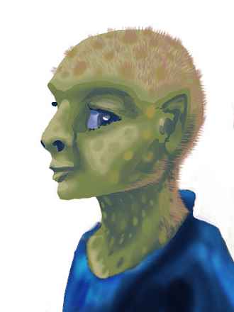 Me in a dream: a scaly greenish man with spots and short tufts of fur on my head.