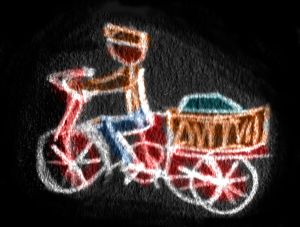 Sketch of a dream by Wayan: delivery man on pedicab.