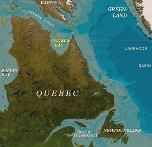 Map of Quebec showing Ungava Bay.