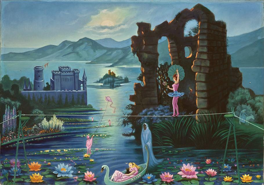 'Reve d'Alice dans une Barque', painted 1958 by Clovis Trouille. Click to enlarge.