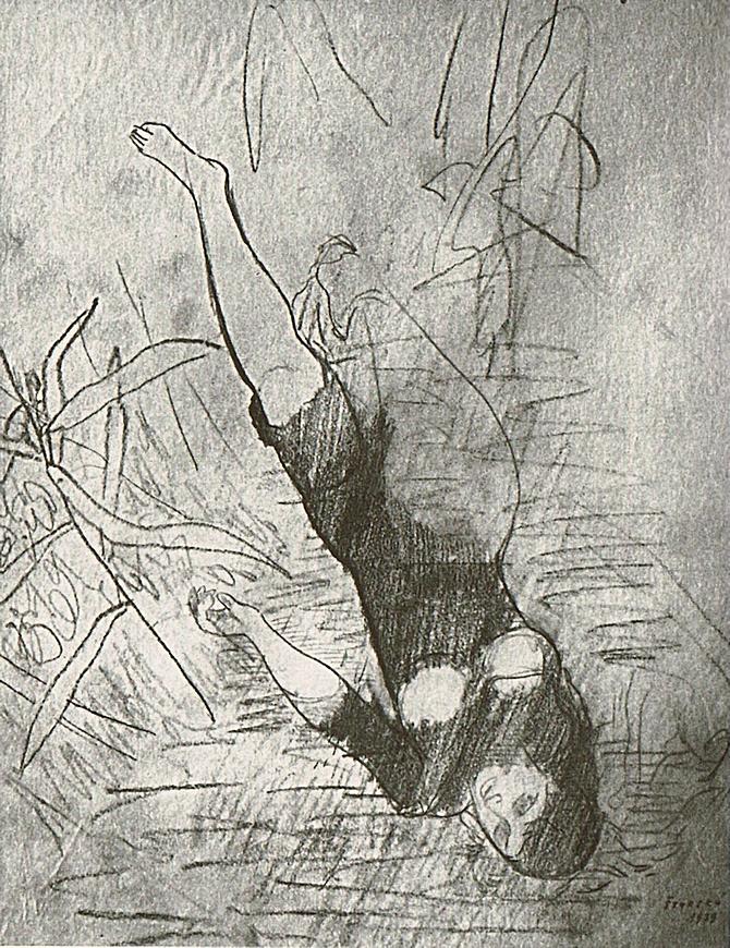 'Record of Dream of Drowned Woman' by Jindrich Styrsky, pencil, 1939.