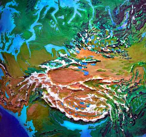 Orbital photo of Dubia, a possible future Earth. The steppes of Central Asia are greener, but Tibet and Xinjiang are still mostly barren