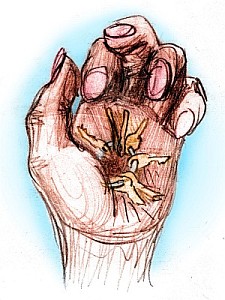 Sketch of a dream by Chris Wayan. A ring with eight tiny brass keys fits in my palm