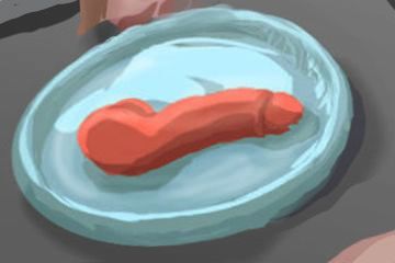 A detached penis on a silver tray. Dream sketch by Wayan.
