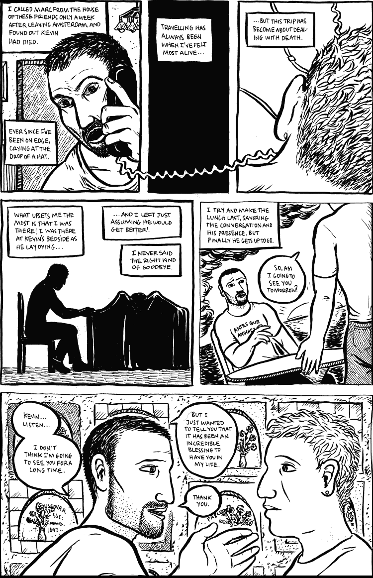 Black and white comic of a dream. J tells Kevin farewell. 'It's been a blessing to have you in my life.'