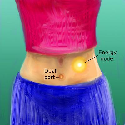 Energy node and port installed in my belly. Dream sketch by Wayan. Click to enlarge.