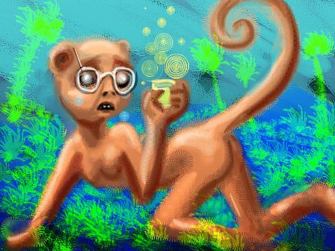 A drunk monkey--my ex-friend Greta. Dream sketch by Wayan.