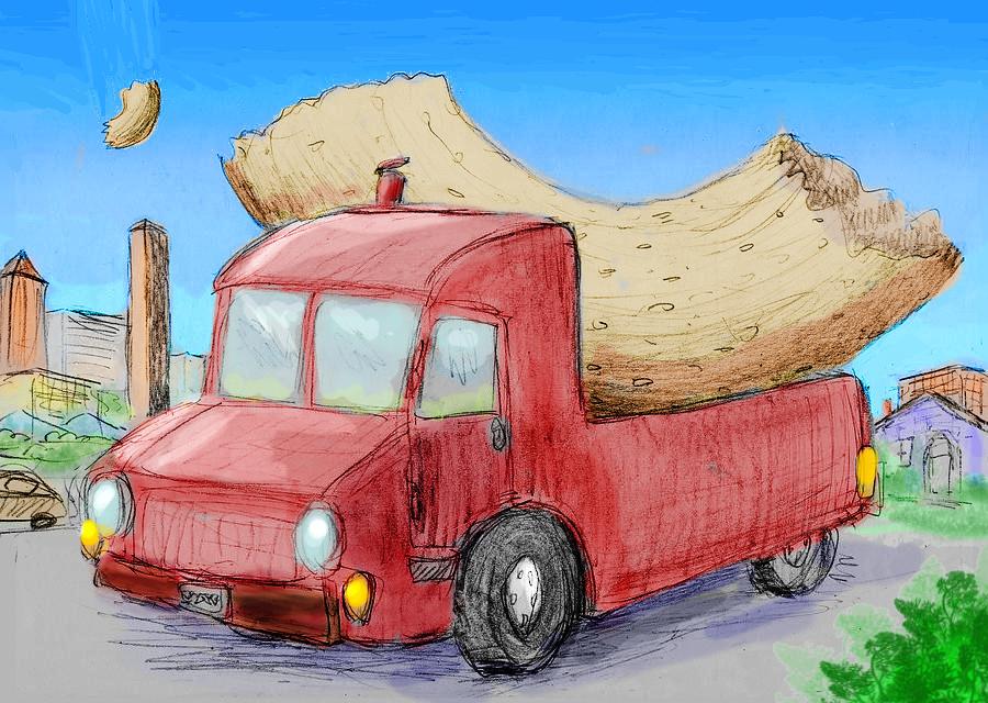 Truck carries a quarter of a bagel. Dream sketch by Wayan..