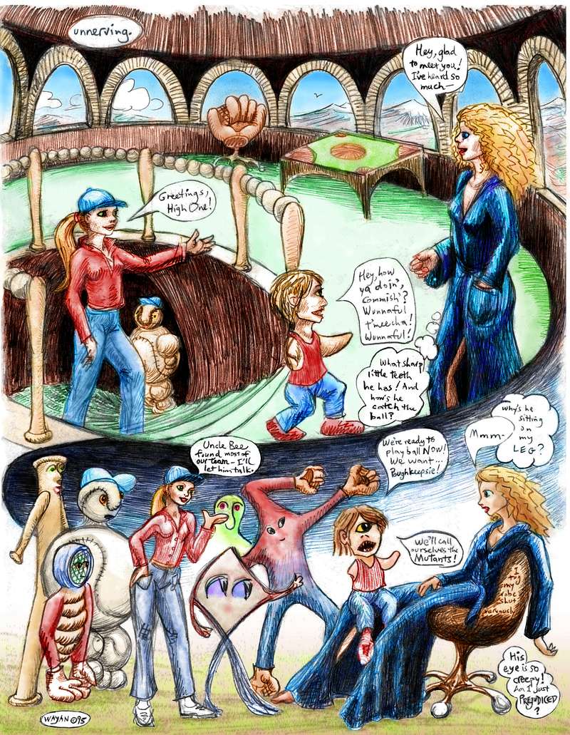 Franchise, page 2: a dream-comic by Wayan. A baseball team of monsters begs me for a franchise.