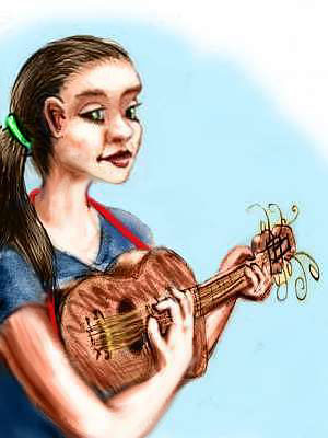 Sketch of a dream by Wayan: my old music classmate Marie with her guitar. In the dream she's a brunette.