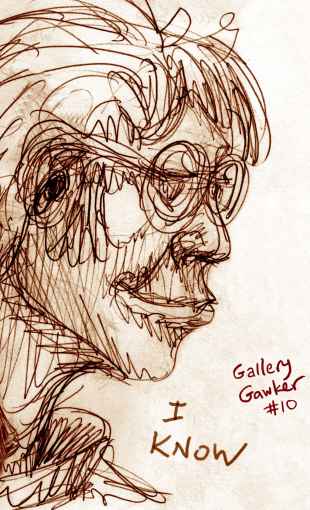 Sketch of a know-it-all art critic, in City Art Gallery, 828 Valencia St., San Francisco