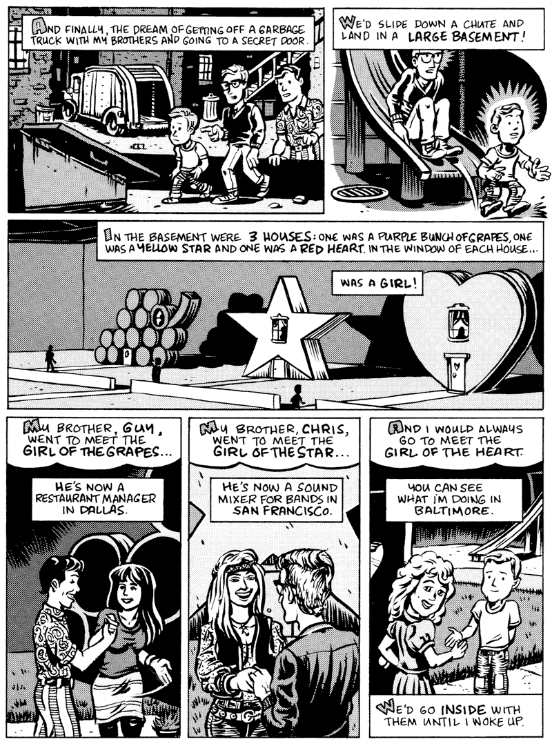 Four Real, Recurring Childhood Dreams (#4), a dream-comic by Bob Kathman.