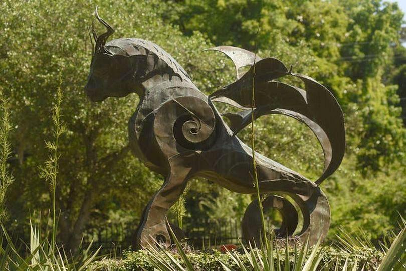 'The Beast', sculpture by Karen Crouch; creature dreamed by Minnie Evans.