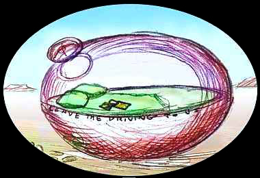Sketch of a transparent egg with a green bed inside--my dream-ship.