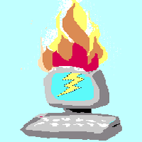 Computer on fire. Cartoon by Wayan.