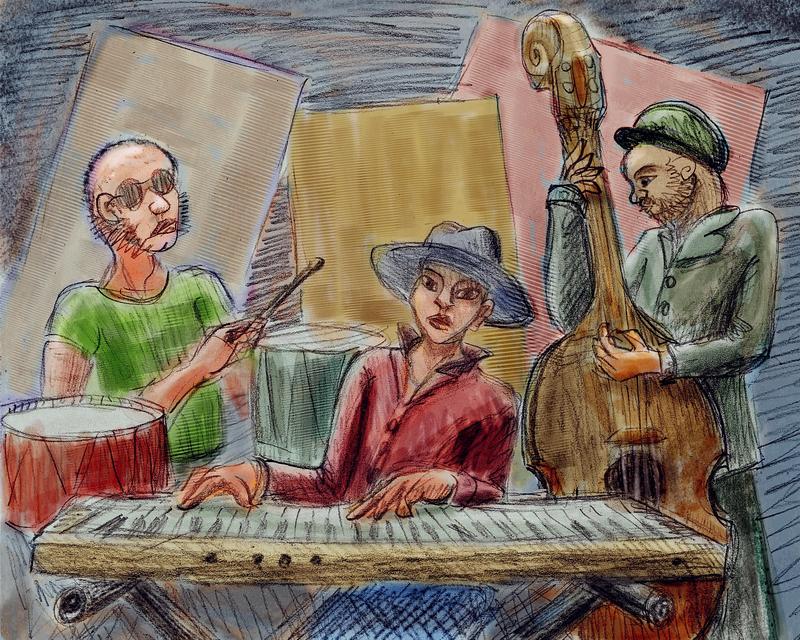 I'm a Chinese keyboardist in a Brazilian jazz band centuries before jazz was invented. Dream sketch by Wayan. Click to enlarge.