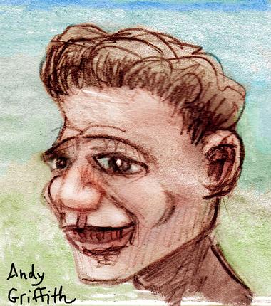 Andy Griffith, folksy 1960s actor with a monkey face. Sketch by Wayan.