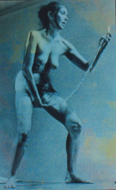 'Carolee Schneemann reads a scroll pulled from her vagina, 1975.