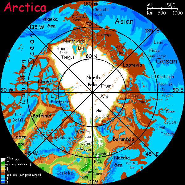 Map of Greenlake and the Nunavut Lakes feeding the Canadian Ocean, on Inversia, where up is down is up.