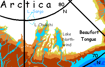 Map of Arctica's Northwind Basin and Beaufort Tongue, on Inversia, where up is down is up.
