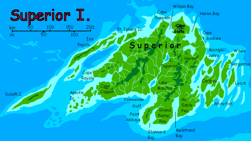 Map of the Superior Islands in the Canadian Ocean, on Inversia, where up is down is up.