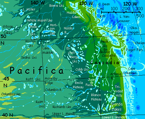 Map of western shore of the Canadian Ocean, on Inversia, where up is down is up.