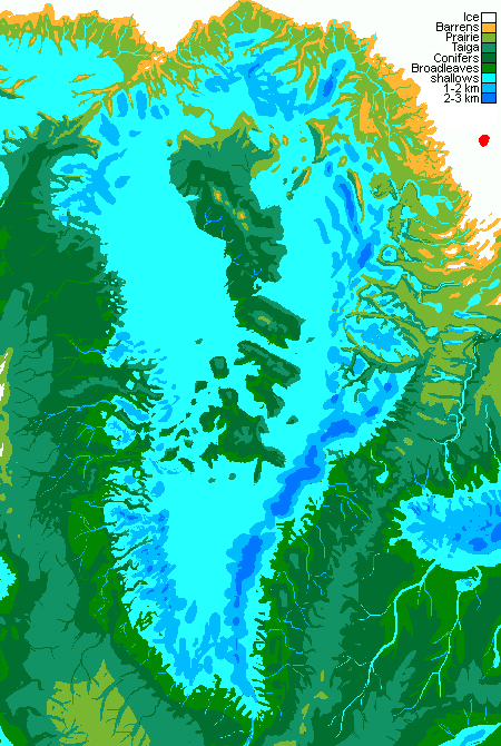 Map of the Greenland Archipelago in Greenlake, and the northwest shore of Atlantis on Inversia, where up is down is up.