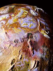 Zal Ridge and colorful lava flows around Tvashtar on Io. Click to enlarge