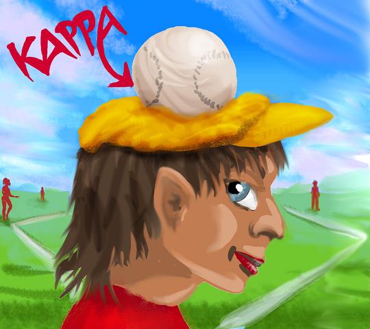 I'm a kappa holding a baseball in the cup atop my head. Dream sketch by Wayan. Click to enlarge.