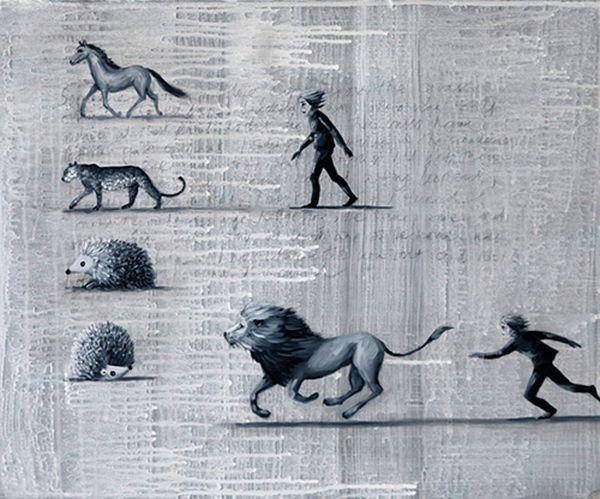 Chasing a Lion (and other creatures): dream art by Jane Gifford.