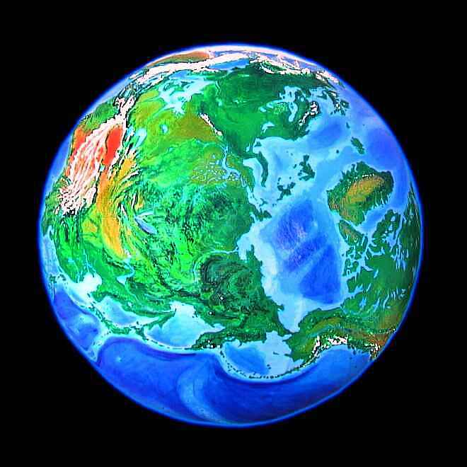 Alternate Earth with equator running thru western New World and Antarctica. Dream globe by Wayan. Click to enlarge.