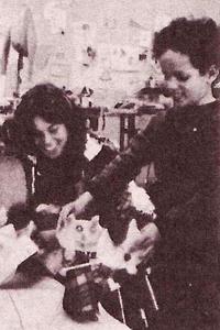 James with handmade puppets of dream figures, Elyse Jacobs' dream workshop, 1977.