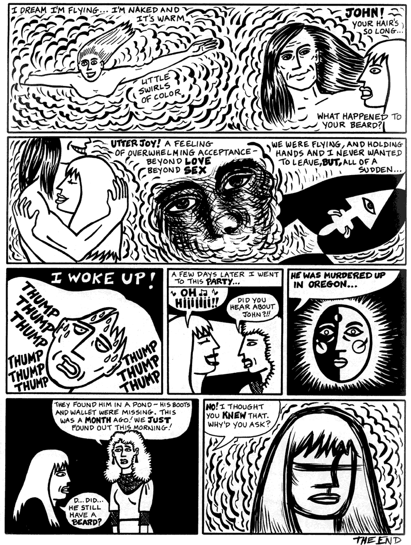 Page of a dream-comic by Mary Fleener: 'John Says Goodbye'