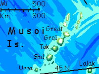 Map of the chilly Musoi Islands in the northern Artaho Sea on Kakalea, an unlucky Earthlike world full of Australias.