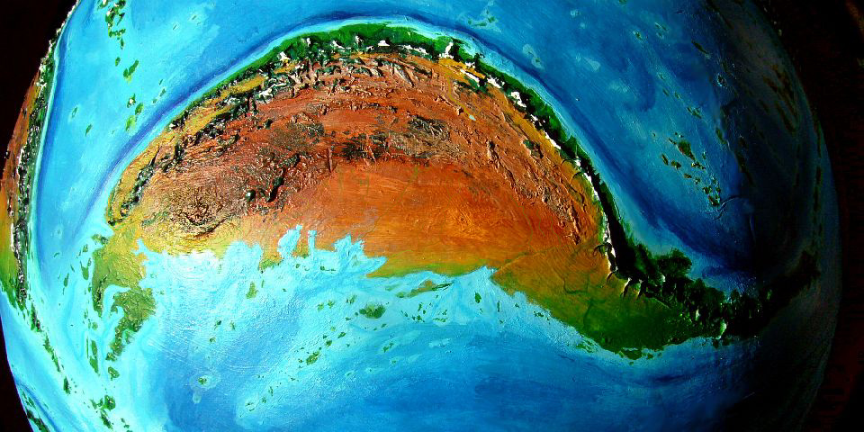 Orbital shot of Fika, a small dry continent on Kakalea, a model of an Earthlike world full of Australias.