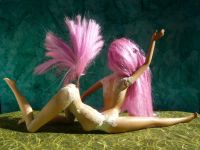 The sculpting of Fuchsia, a centauroid dancer, out of two Barbies; by Chris Wayan. Click to enlarge