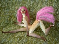 The sculpting of Fuchsia, a centauroid dancer, out of two Barbies; by Chris Wayan. Click to enlarge