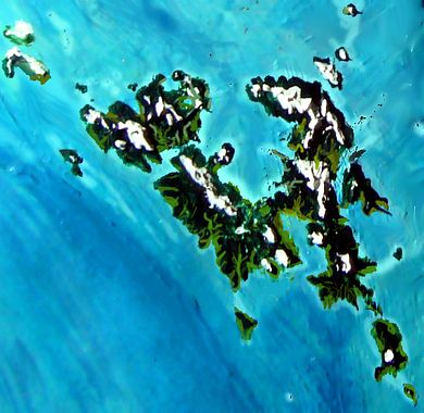 Orbital shot of dark-forested Siba in the Kiara Ocean of northern Kakalea, a model of an Earthlike world full of Australias.