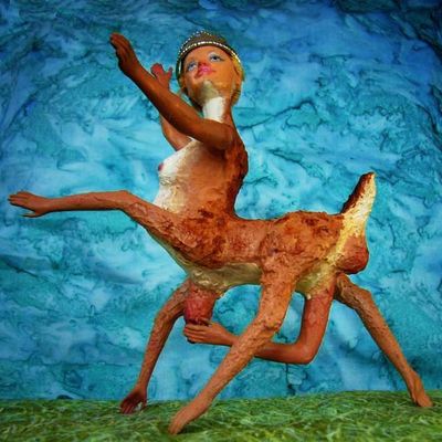 Sculpture titled 'Tiara', made of glued-together spare Barbie parts; a goat-sized hermaphroditic native of Kakalea, a model of an Earthlike world full of Australias. Click to enlarge