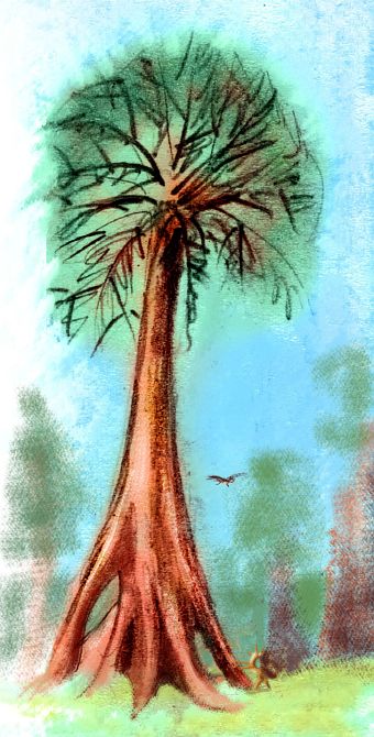 Huge tree with buttresses on Kakalea, a model of an Earthlike world full of Australias.