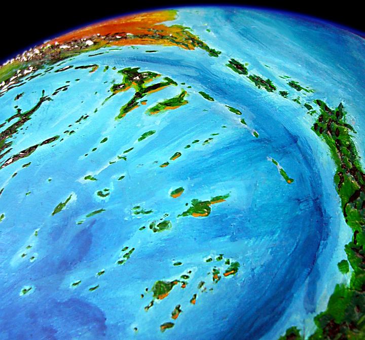 Low orbital photo of the southern Tsufa Islands on Kakalea, a model of an Earthlike world full of Australias
