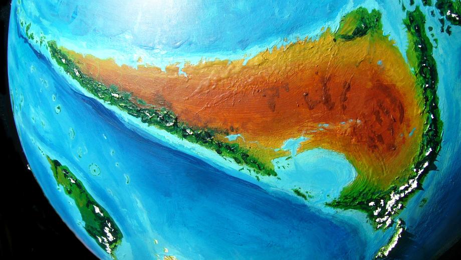 Orbital shot of Tua, continent resembling a wider Australia, on Kakalea, a model of an Earthlike world full of Australias.
