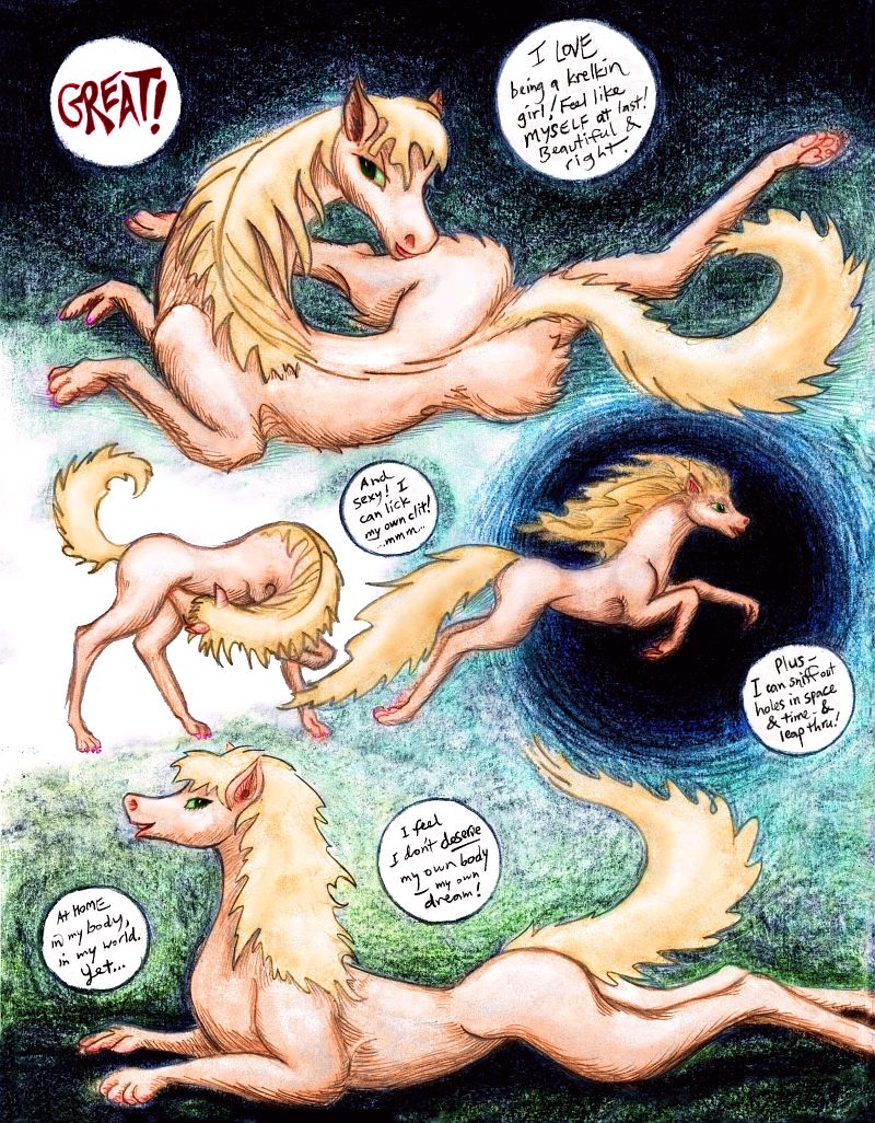 I'm a Krelkin--a singing ponylike creature with opposable thumbs. Dream-comic by Wayan.