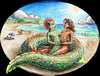 A lamia/naga/seaserpent and a human make love on a beach. Thumbnail sketch of a dream by Wayan. Click to enlarge.