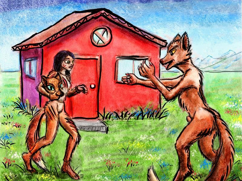I become a huge fox to stop a thief in a fox suit. Dream sketch by Wayan. Click to enlarge.