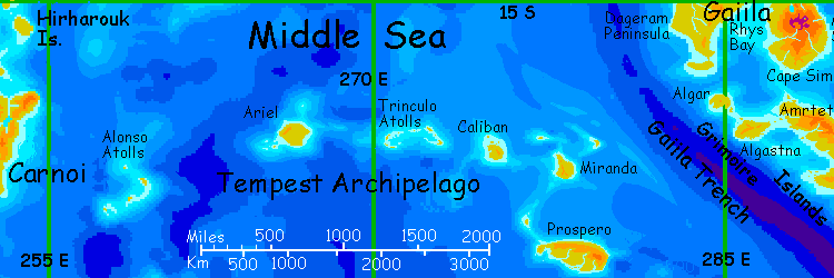 Map of the Tempest Isles in southern Gaiila, on Lyr, a model of a large sea-world.