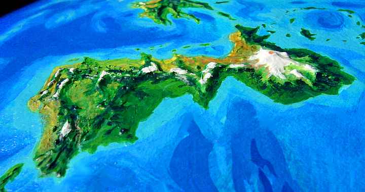 Low orbital photo of Roland, a small continent on Lyr, a model of a huge sea-world (7 Earth masses).