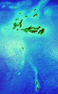 Orbital view of the Rorvan Archipelago and islets to the south, on Lyr, a model of a huge sea-world.