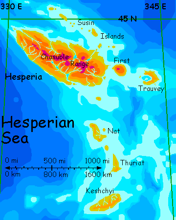 Map of the Hesperian Isles in the western Ythri cluster, on Lyr, a world-building experiment.