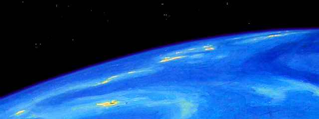 Orbital photo of the small, dry islands northwest of Corona on Lyr, a model of a huge sea-world.